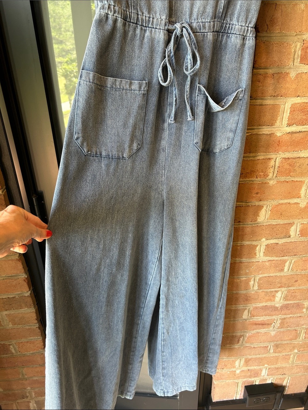 bohme Gray Denim Jumpsuit with Light Blue Trim - Picture 4 of 5